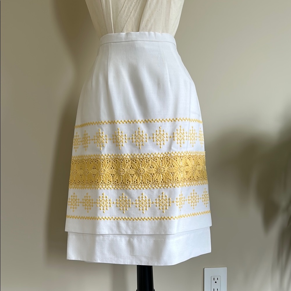 Vintage White Skirt with Yellow Embroidery